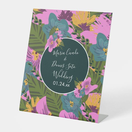 手書き花模様結婚ズピはっきりしたンク緑 台座サイン (正面)