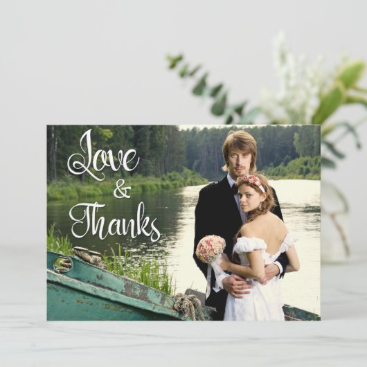 手書き芸術的の結婚写真ありがとう カード (スタンド正面)