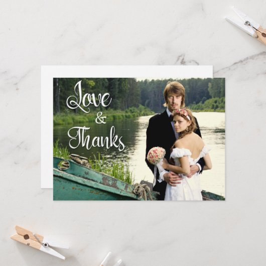 手書き芸術的の結婚写真ありがとう カード (正面/裏面インサイチュ)
