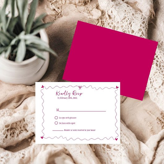 手書き落書きイラストウェディングRSVP 出欠カード