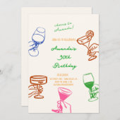 手書き落書きカクテル誕生日 招待状 (正面/裏面)