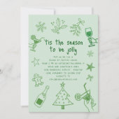 手書き落書きグリッターグリーンクリスマスパーティー 招待状 (正面)