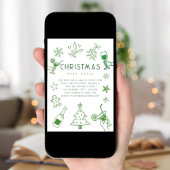 手書き落書きグリーングリッタークリスマスパーティー 招待状