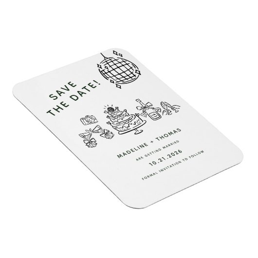 手書き落書きディスコ結婚式の日付を保存 マグネット (右側)