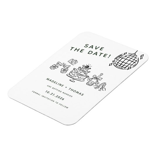 手書き落書きディスコ結婚式の日付を保存 マグネット (左側)