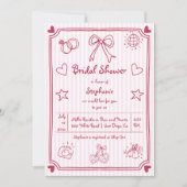 手書き落書きピンクのストライプブライダルシャワー 招待状 (正面)