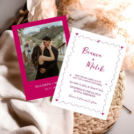 手書き落書きピンクイラストレーション結婚ズ 招待状