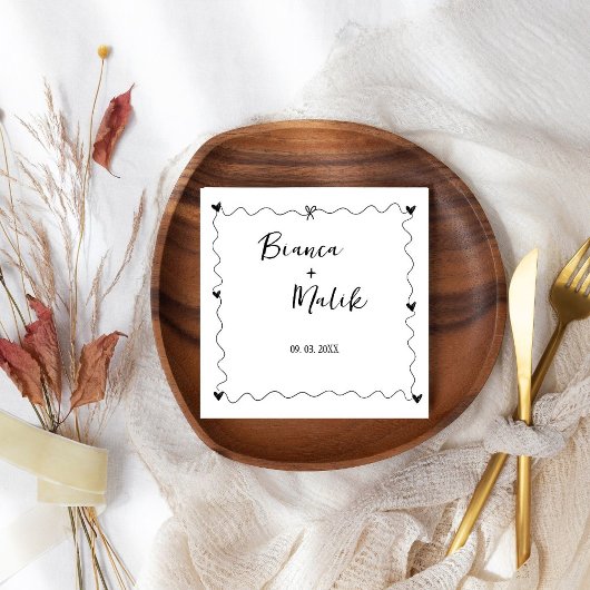 手書き落書きブラックイラストレーション結婚ズ スタンダードカクテルナプキン