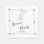 手書き落書きブラックイラストレーション結婚ズ スタンダードカクテルナプキン (正面)