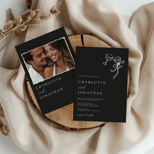 手書き落書きモダン写真結婚の 招待状