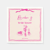 手書き落書きレトロピンクリボンブライダルシャワー スタンダードカクテルナプキン (正面)