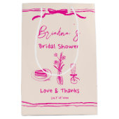 手書き落書きレトロピンクリボンブライダルシャワー ミディアムペーパーバッグ (正面)