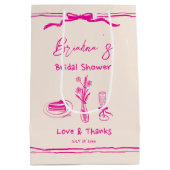 手書き落書きレトロピンクリボンブライダルシャワー ミディアムペーパーバッグ (裏面)