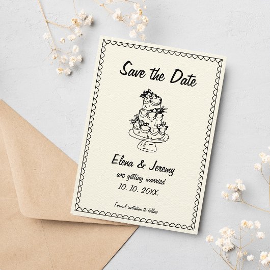 手書き落書きヴィンテージスフランスのケッ結婚チ セーブザデート