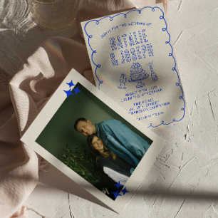 手書き落書き予測できなレトロ写結婚真 招待状