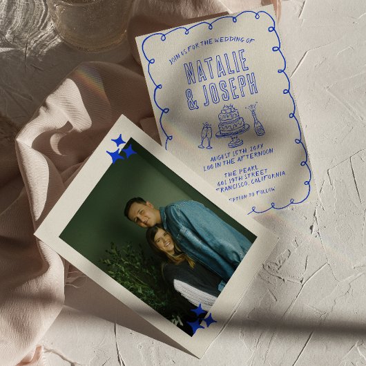 手書き落書き予測できなレトロ写結婚真 招待状