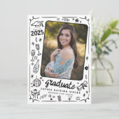 手書き落書き白黒写真卒業 案内状 (スタンド正面)