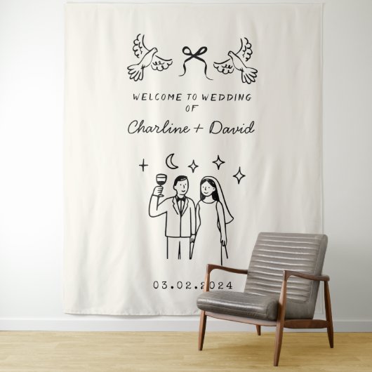 手書き落書き結婚の歓迎 タペストリー (インサイチュ)