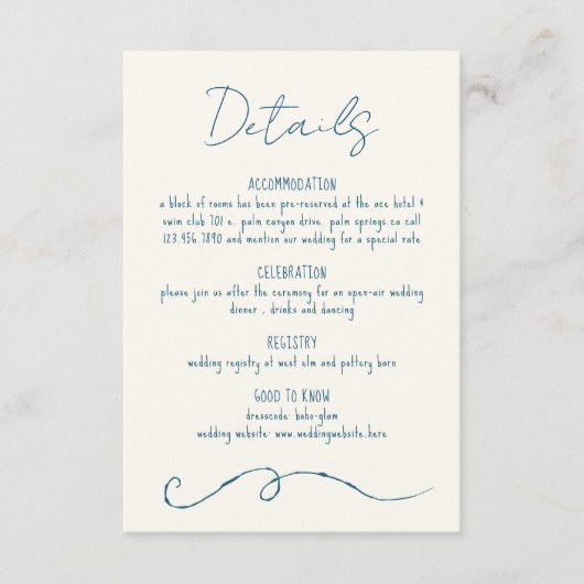 手書き落書き線カラフル青結婚の エンクロージャーカード (正面)