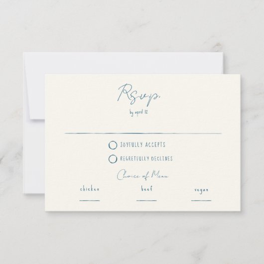 手書き落書き線カラフル青結婚の 出欠カード (正面)