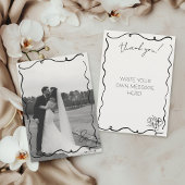 手書き落書き黒白結婚写真 サンキューカード