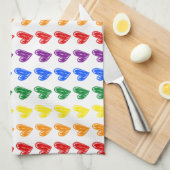 手書き虹のハートパターン キッチンタオル (四つ折り)