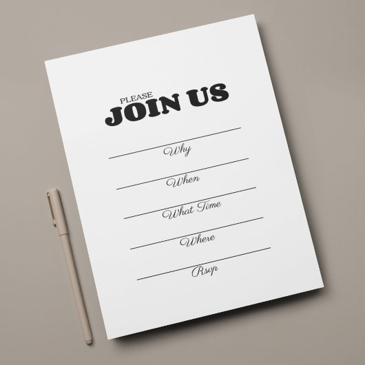 手書き記入マルチパーパスブラックタイポグラフィ 招待状