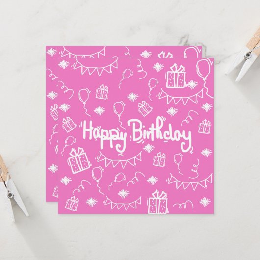 手書き誕生日の招待状 招待状 (正面/裏面インサイチュ)