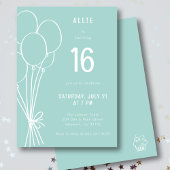 手書き誕生日バルーン任意のエージアクアグリーン 招待状