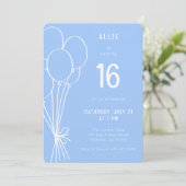 手書き誕生日バルーン任意の青ミニマル色 招待状 (スタンド正面)