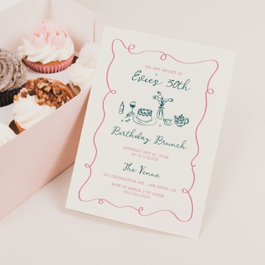 手書き誕生日ブランチの角フレーム 招待状