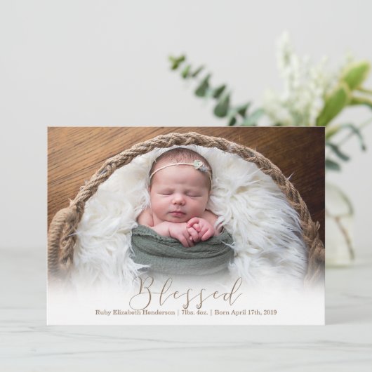 手書き賛美モダン写真誕生 案内状 (スタンド正面)