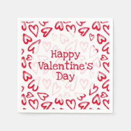手書き赤いハートバレンタインデー スタンダードカクテルナプキン