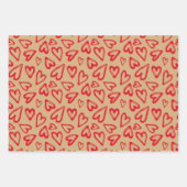 手書き赤いハートバレンタインデー ラッピングペーパーシート (正面)