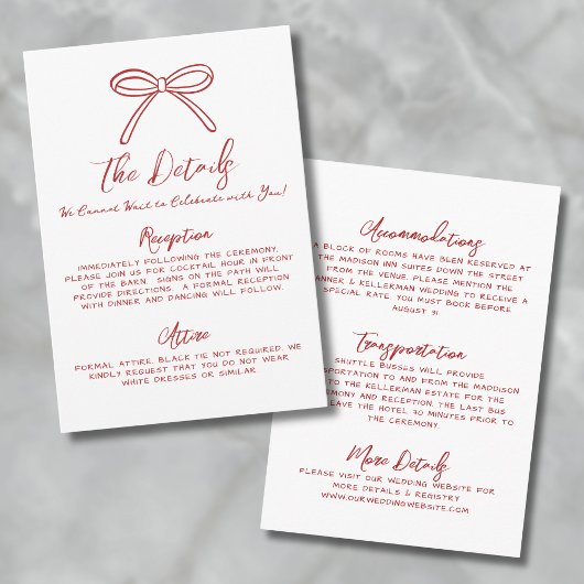 手書き赤お洒落の結婚詳細 エンクロージャーカード