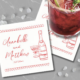 手書き赤お洒落結婚の スタンダードカクテルナプキン