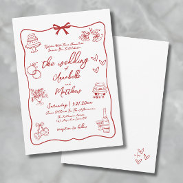 手書き赤お洒落結婚の 招待状
