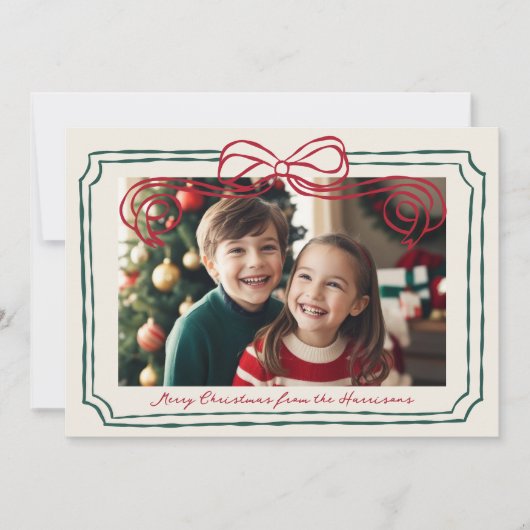 手書き赤と緑の弓フレーム シーズンカード (正面)