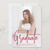 手書き赤スクリプト写真卒業パーティー 招待状 (正面)