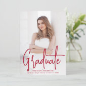 手書き赤スクリプト写真卒業パーティー 招待状 (スタンド正面)