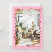 手書き赤ピンクグリーンリース写真クリスマス シーズンカード (裏面)