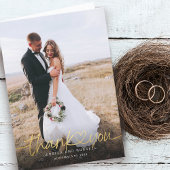 手書き金ゴールドスクリプトハートの写真結婚の種類 サンキューカード