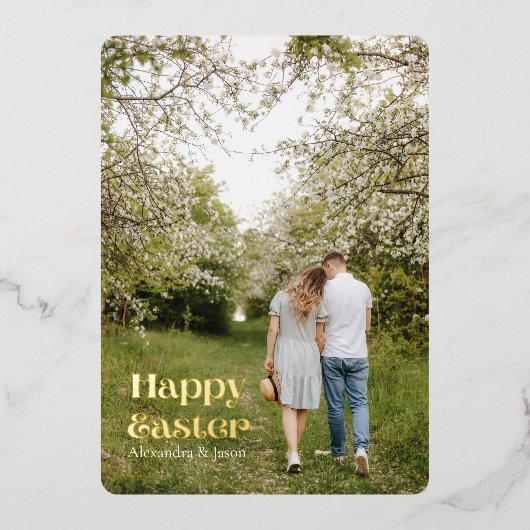 手書き金ゴールドスクリプトフォトイースター 箔シーズンカード (正面)