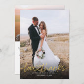 手書き金ゴールドスクリプトwハート写真結婚の サンキューカード (正面/裏面)