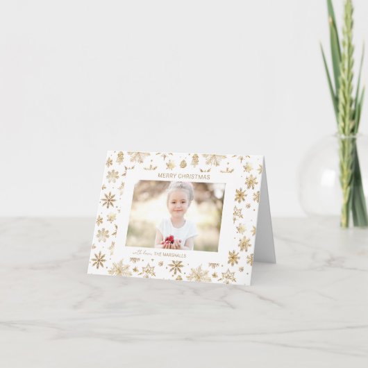 手書き金ゴールドスノーフレークのクリスマスフォト シーズンカード (正面)