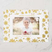 手書き金ゴールドスノーフレークのクリスマスフォト 箔シーズンカード (正面)