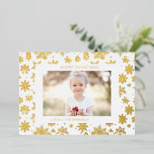 手書き金ゴールドスノーフレークのクリスマスフォト 箔シーズンカード (立ち正面)