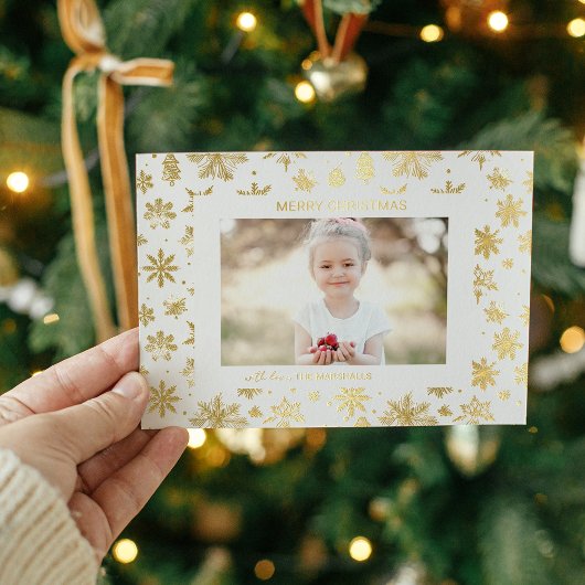 手書き金ゴールドスノーフレークのクリスマスフォト 箔シーズンカード