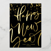 手書き金ゴールドハッピーニューイヤー2024 箔シーズンカード (正面)