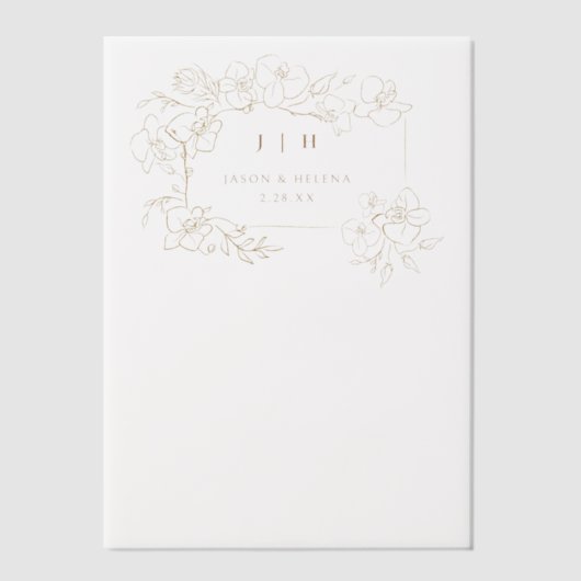 手書き金ゴールドフローラ日付の保存 ベラム紙招待状 (正面)